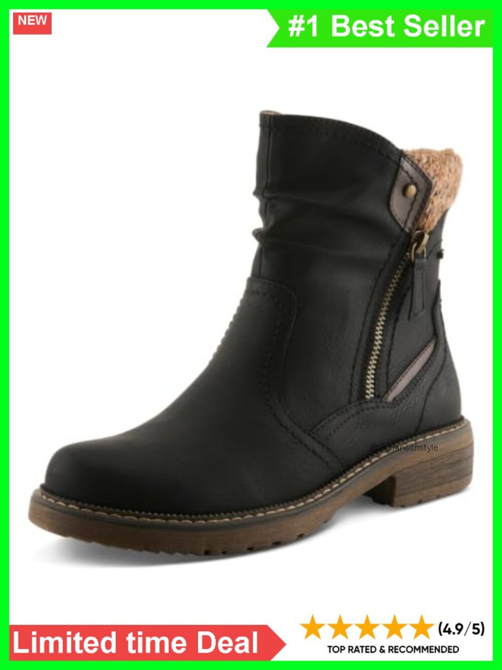Vegan Leather Ankle Booties Faux Fur Lined Zip Up Boots